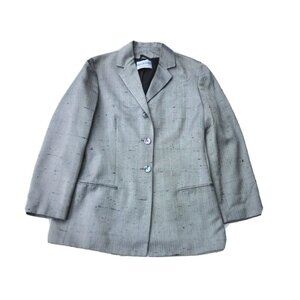 VTG Anna De Rossi Grey Herringbone 100% Silk Fitted Jacket w/Abalone Buttons SzS